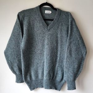 Vintage Mark Astor green grey V-neck wool blend knit pull over sweater size M